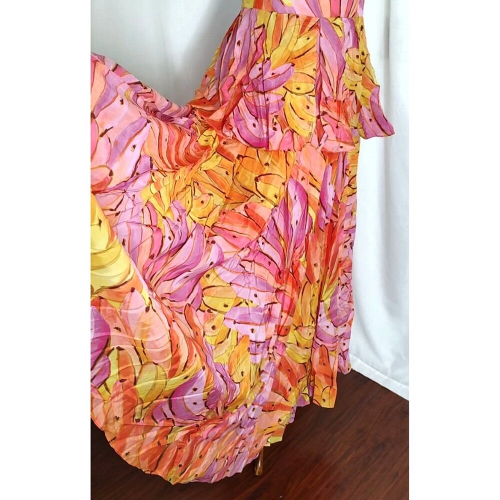 FARM Rio Mid Dress L Ombre Bananas Crossed Back Dress Tropical Summer - Picture 10 of 16